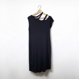 NWT MiJo Michelle Jonas Asymmetrical Strap Jersey Midi Dress Black Medium